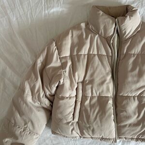 H&M Divided Cropped Oversized Puffer Jacket Tan